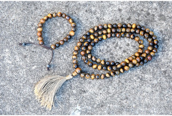 Tiger Eye Prayer Beads Set – 108 Beads Mala & Bracelet