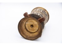 8-Inch Tall Tabletop Tibetan Prayer Wheel – Silver Finish with Mantra Roll