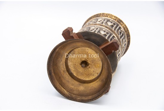 8-Inch Tall Tabletop Tibetan Prayer Wheel – Silver Finish with Mantra Roll