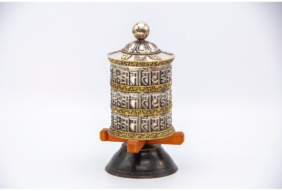 8-Inch Table Top Prayer Wheel – 3-Line Mantra