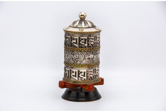 10-Inch Table Top Prayer Wheel – Eight Auspicious Symbols