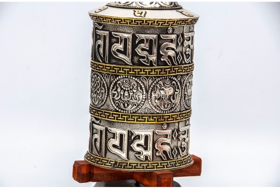 10-Inch Table Top Prayer Wheel – Eight Auspicious Symbols
