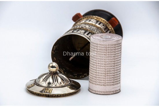 10-Inch Table Top Prayer Wheel – Eight Auspicious Symbols