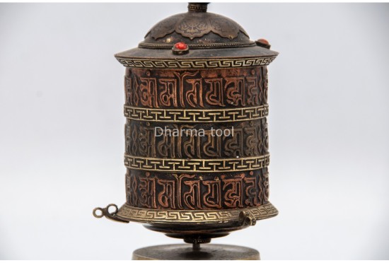 6.5-Inch Table Top Prayer Wheel – 3-Line Om Mani Mantra