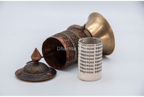 6.5-Inch Table Top Prayer Wheel – 3-Line Om Mani Mantra