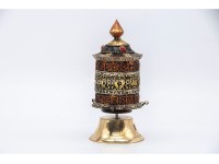 6.5 Inch Table Top Tibetan Prayer Wheel Eight Lucky Symbols Handmade in Nepal