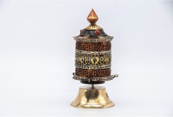 6.5 Inch Table Top Tibetan Prayer Wheel Eight Lucky Symbols Handmade in Nepal