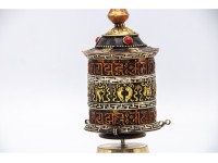 6.5 Inch Table Top Tibetan Prayer Wheel Eight Lucky Symbols Handmade in Nepal