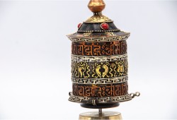 6.5 Inch Table Top Tibetan Prayer Wheel Eight Lucky Symbols Handmade in Nepal
