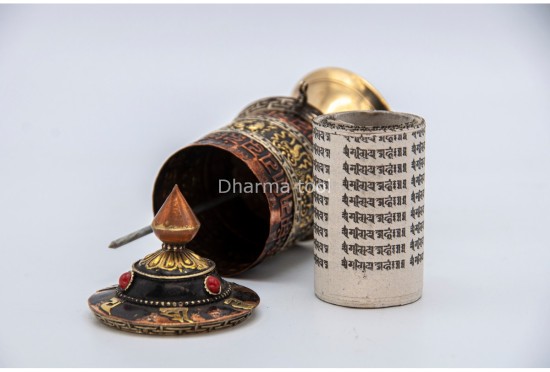 6.5 Inch Table Top Tibetan Prayer Wheel Eight Lucky Symbols Handmade in Nepal