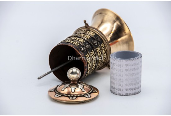 6 Inch Table Top Tibetan Prayer Wheel 4 Line Om Mani Mantra Handmade in Nepal