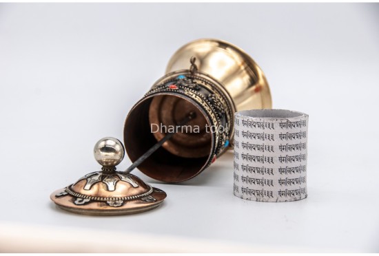 6 Inch Table Top Tibetan Prayer Wheel Eight Lucky Symbols