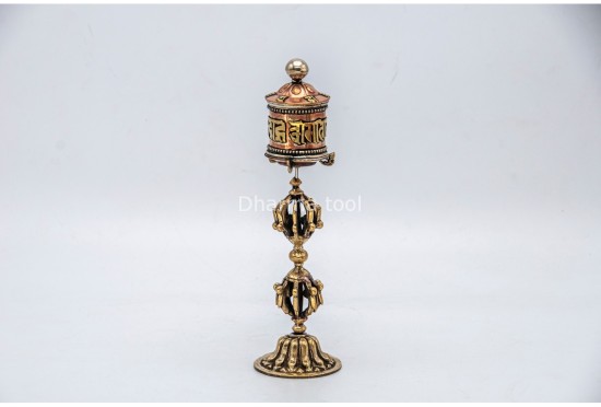 7.5 Inch Tibetan Prayer Wheel Vajra Brass Base