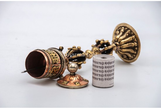 7.5 Inch Tibetan Prayer Wheel Vajra Brass Base