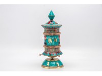 Artistic Tibetan Prayer Wheel Stone Inlay Handmade in Nepal