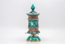 Artistic Tibetan Prayer Wheel Stone Inlay Handmade in Nepal