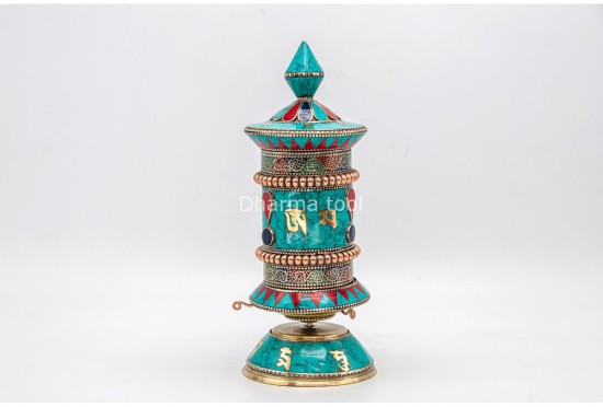 Artistic Tibetan Prayer Wheel Stone Inlay Handmade in Nepal