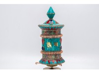 Artistic Tibetan Prayer Wheel Stone Inlay Handmade in Nepal
