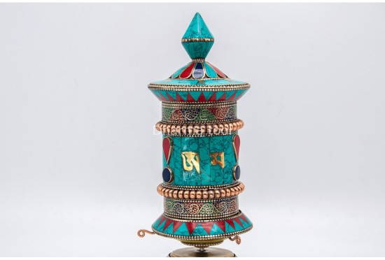 Artistic Tibetan Prayer Wheel Stone Inlay Handmade in Nepal