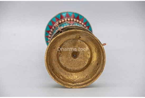 Artistic Tibetan Prayer Wheel Stone Inlay Handmade in Nepal
