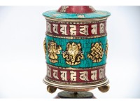 Table Top Tibetan Prayer Wheel – Eight Lucky Symbols with Stone Inlay