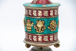 Table Top Tibetan Prayer Wheel – Eight Lucky Symbols with Stone Inlay