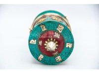 Table Top Tibetan Prayer Wheel – Eight Lucky Symbols with Stone Inlay
