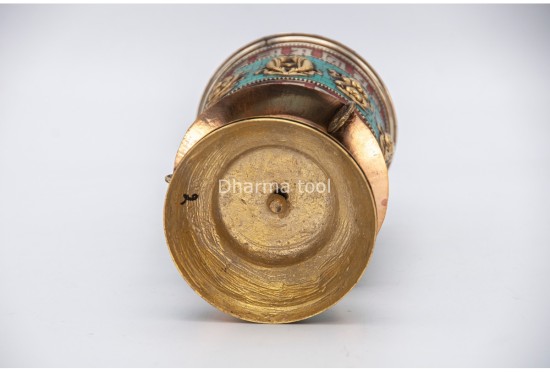 Table Top Tibetan Prayer Wheel – Eight Lucky Symbols with Stone Inlay