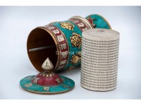 Table Top Tibetan Prayer Wheel – Eight Lucky Symbols with Stone Inlay
