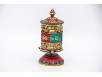 6.5-Inch Tabletop Tibetan Prayer Wheel – Stone Inlay & Mantra Design