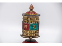 6.5-Inch Tabletop Tibetan Prayer Wheel – Stone Inlay & Mantra Design