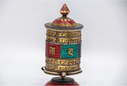 6.5-Inch Tabletop Tibetan Prayer Wheel – Stone Inlay & Mantra Design