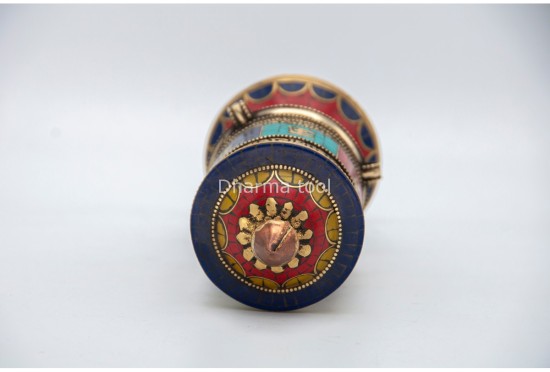 6.5-Inch Tabletop Tibetan Prayer Wheel – Stone Inlay & Mantra Design