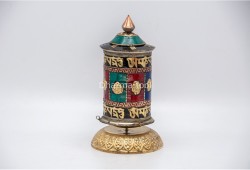 Tibetan Prayer Wheel – Eight Lucky Symbols & Stone Inlay