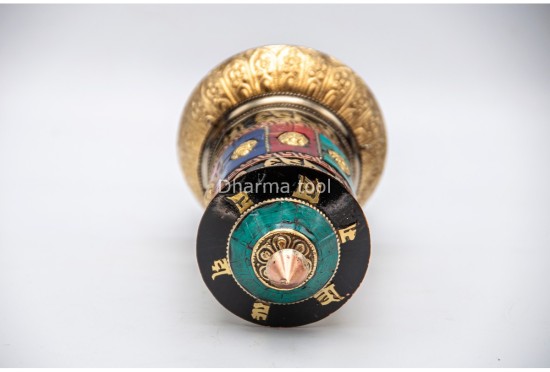 Tibetan Prayer Wheel – Eight Lucky Symbols & Stone Inlay