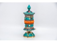 10 Inch Tabletop Tibetan Prayer Wheel Stone Inlay