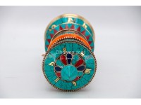 10 Inch Tabletop Tibetan Prayer Wheel Stone Inlay