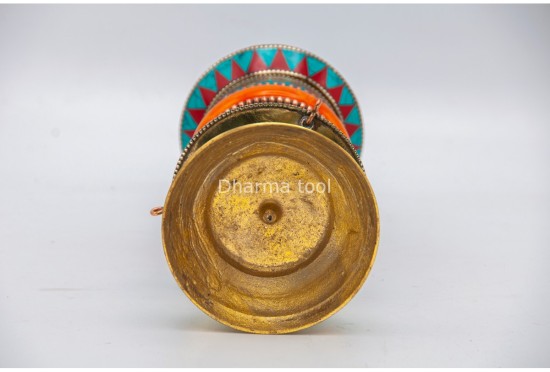 10 Inch Tabletop Tibetan Prayer Wheel Stone Inlay