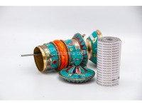 10 Inch Tabletop Tibetan Prayer Wheel Stone Inlay