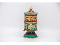 9 Inch Tabletop Tibetan Prayer Wheel Brass Mantra Stone Inlay