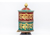 9 Inch Tabletop Tibetan Prayer Wheel Brass Mantra Stone Inlay