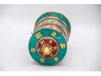 9 Inch Tabletop Tibetan Prayer Wheel Brass Mantra Stone Inlay