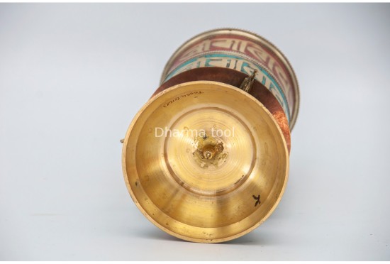 9 Inch Tabletop Tibetan Prayer Wheel Brass Mantra Stone Inlay
