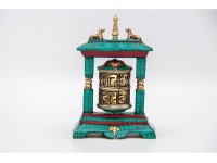 5.5 Inch Table Top Tibetan Prayer Wheel 2 Line Mantra Stone Inlay