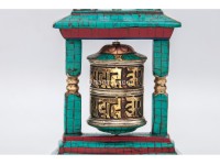 5.5 Inch Table Top Tibetan Prayer Wheel 2 Line Mantra Stone Inlay
