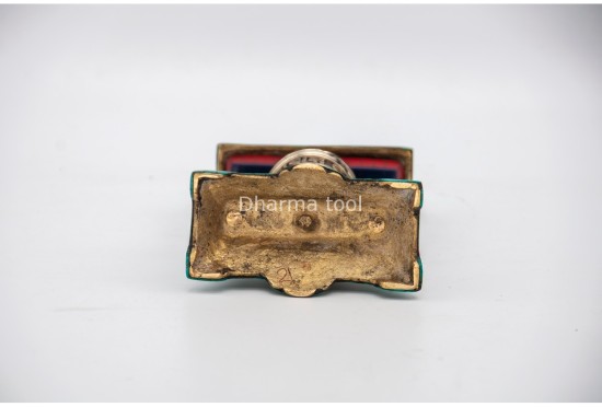 5.5 Inch Table Top Tibetan Prayer Wheel 2 Line Mantra Stone Inlay