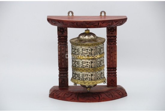 8 Inch Wall Hanging Tibetan Prayer Wheel 3 Line Mantra