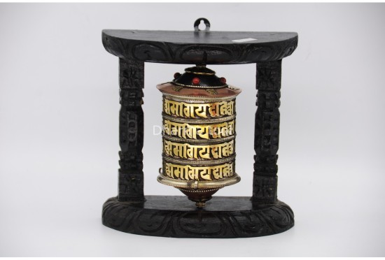 7-Inch Wall Hanging Tibetan Prayer Wheel with Wooden Frame
