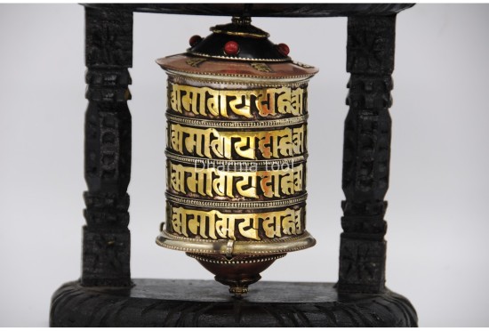 7-Inch Wall Hanging Tibetan Prayer Wheel with Wooden Frame