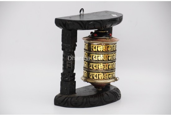 7-Inch Wall Hanging Tibetan Prayer Wheel with Wooden Frame